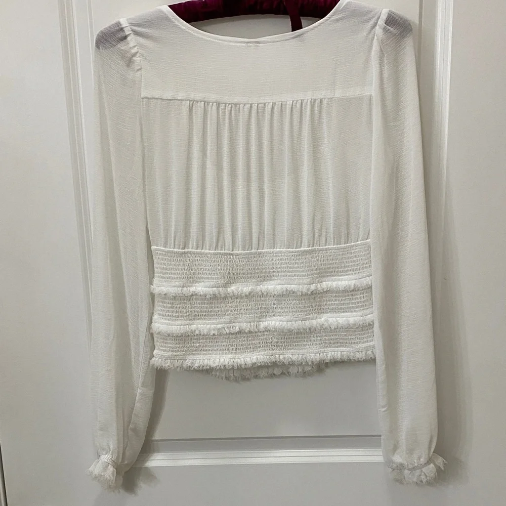 Free People White Smocked Tie-Front Blouse